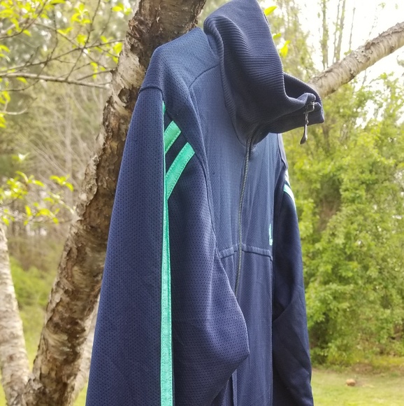 Adidas Blue track Jacket With Green  Stripes L - Picture 4 of 8